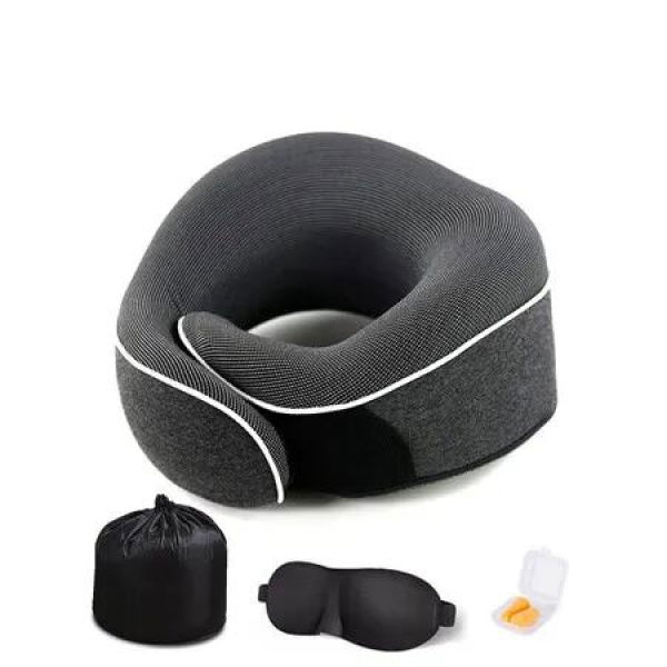 Travel Neck Pillow Support Pillow Adjustable Memory Foam, Ergonomic Design Soft Full Neck Surround Pillow Sleep for Home, Airplanes (Black)