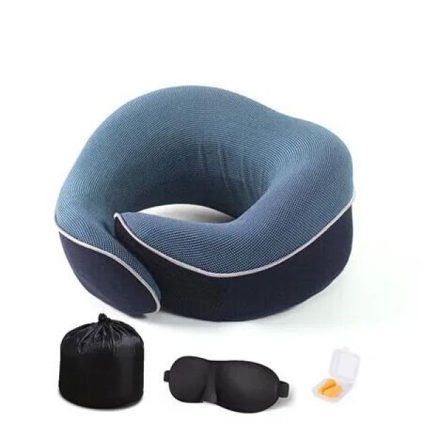 Travel Neck Pillow Support Pillow Adjustable Memory Foam, Ergonomic Design Soft Full Neck Surround Pillow Sleep for Home, Airplanes (Blue)