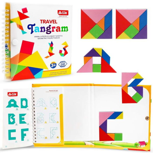 Travel Tangram Puzzle With Magnetic Plate Montessori Shape Pattern Blocks Road Trip Travel Games IQ Educational Toy For Kids Age 3+.