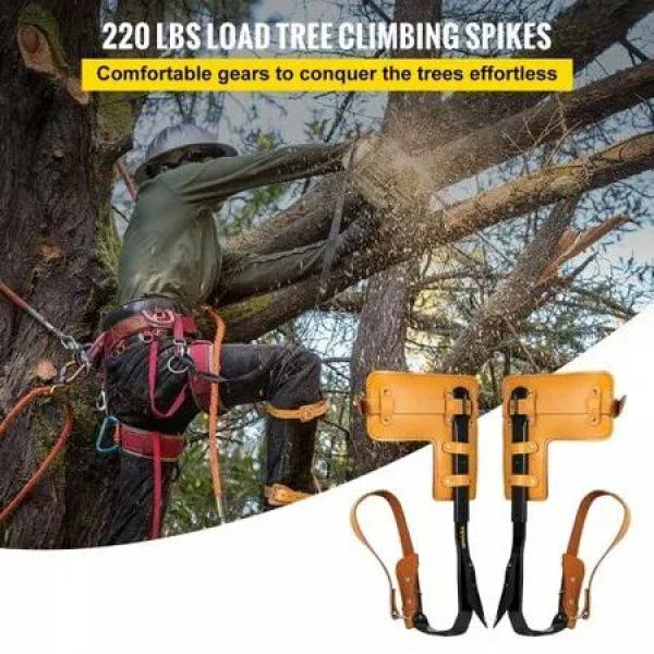 Tree Climbing Spikes 1 Pair Alloy Steel Pole Climbing Spurs with Adjustable Height and Cow Leather Straps Arborist Equipment for Climbers Logging Hunting