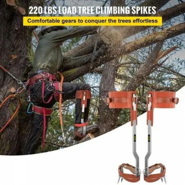 Tree Climbing Spikes 1 Pair Stainless Steel Pole Climbing Spurs w/ Adjustable Straps & Cow Leather Padding Arborist Equipment for Climbers Logging Hunting