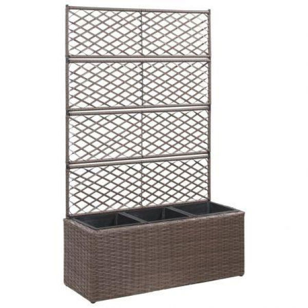 Trellis Raised Bed With 3 Pots 83x30x130 Cm Poly Rattan Brown