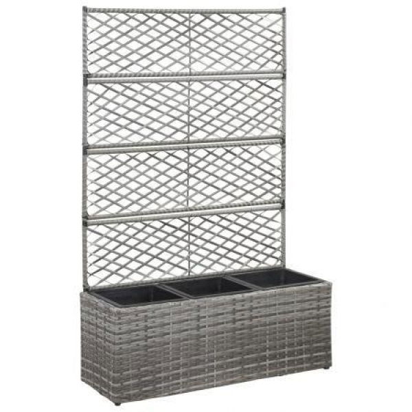 Trellis Raised Bed With 3 Pots 83x30x130 Cm Poly Rattan Grey