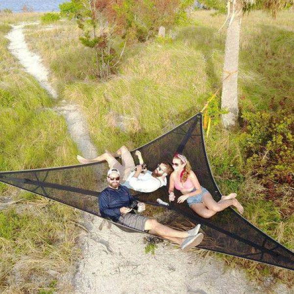 Triangle Hammock Multi-Person Portable Hammock Outdoor Camping Aerial Hammock 3-Point For Travel Backyard Garden Camping (Black)