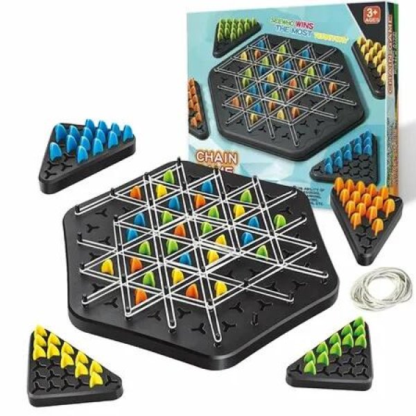 Triggle Game, Chain Triangle Chess Game,Triggle Rubber Band Game,Triangle Chain Chess Game Set,Interactive Game for Kids,Family,Party