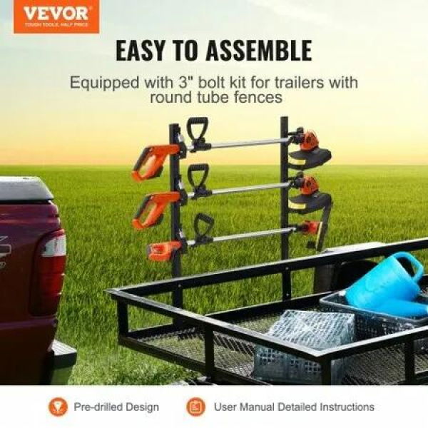 Trimmer Rack, 3 Place Weeder Trimmer Rack, Locking Trim Holder Landscape Trailer Rack Carrier Mount on Open Pickup/Trailer Enclosed Trailers, Pair