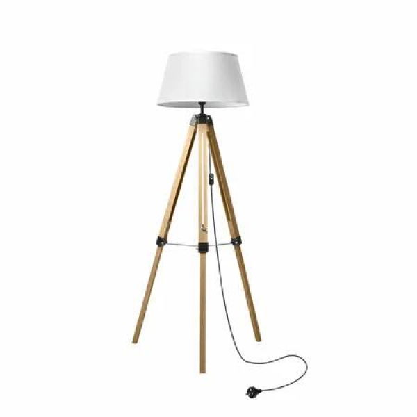 Tripod Wooden Floor Lamp Shaded Natural