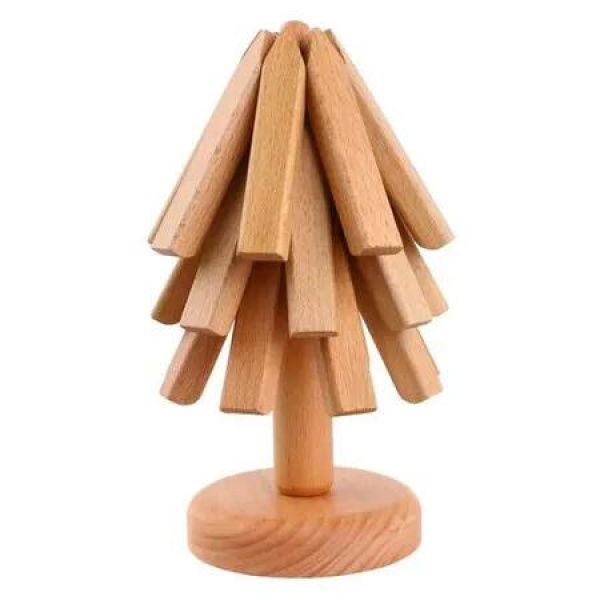 Trivets for Hot Dishes, Tree Washer Set, Wooden Pinwheel Coaster Set with Stand for Easy Storage for Fondue pots, Pans, Bowls, teapots, Wooden