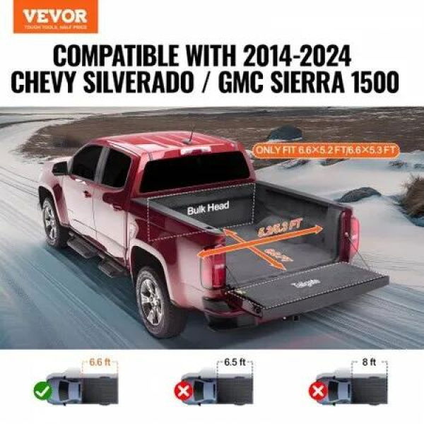 Truck Bed Cover, Roll Up Truck Bed Tonneau Cover, Compatible with 2014-2024 Chevy Silverado / GMC Sierra 1500, for 2m x 1.6m / 2m x 1.6m Bed, Soft PVC material, Roll Up Tonneau Cover