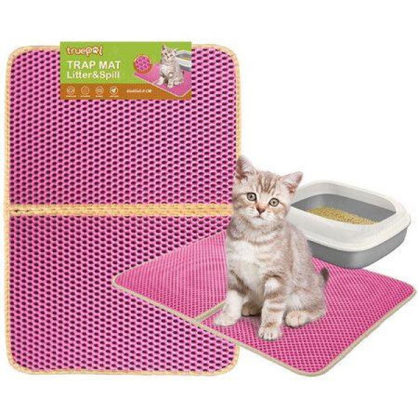 truepal Double-Layer Cat Litter Mat 65 x 45cm Waterproof Trapper Foldable Pad Pet Rug (Pink)