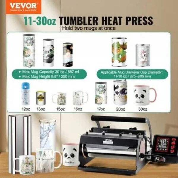 Tumbler Heat Press Machine 11-30oz Mug Press Sublimation Tumblers Black