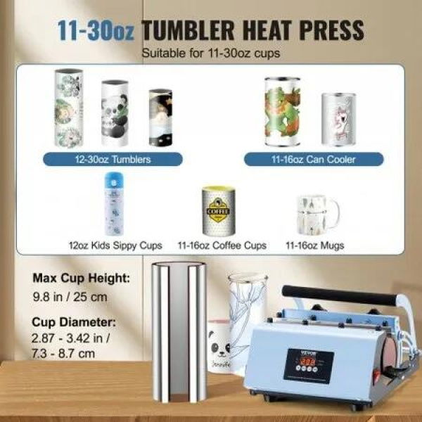 Tumbler Heat Press Machine 11-30oz Mug Press Sublimation Tumblers Blue