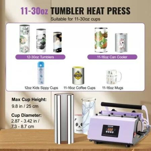 Tumbler Heat Press Machine 11-30oz Mug Press Sublimation Tumblers Purple