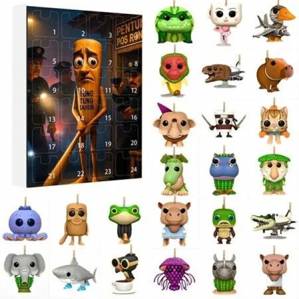 Tung Sahur Advent Calendar 24 Days Italian Brain Red Figures Acrylic Blind Box Advent Calendar, Tralalero Tralala Figure 24 Days Decoration Gifts