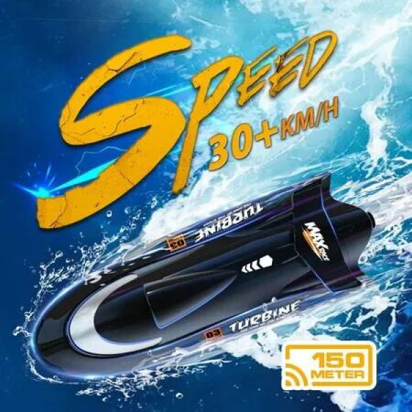Turbojet Remote Control Speedboat 3-Speed 30km/h+ ABS Hull 150m 2.4G RC 30Mins 1500mAh 2Batteries Kids Toy Boats Birthday Gift Christmas Gift COL Black