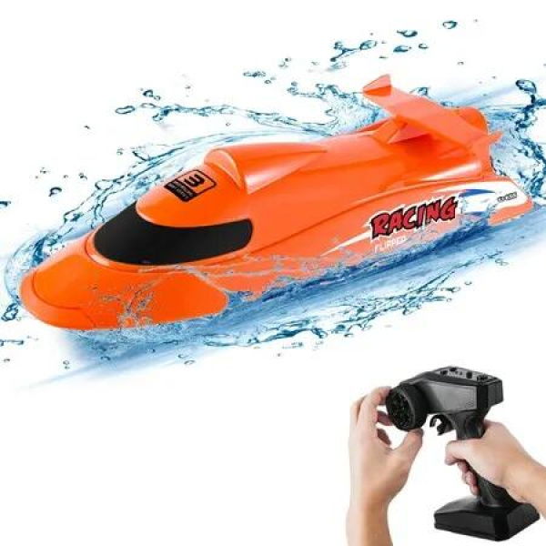 Turbojet Remote Control Speedboat 3-Speed 30km/h+ ABS Hull 150m 2.4G RC 30Mins 1500mAh 2Batteries Kids Toy Boats Birthday Gift Christmas Gift COL Orange