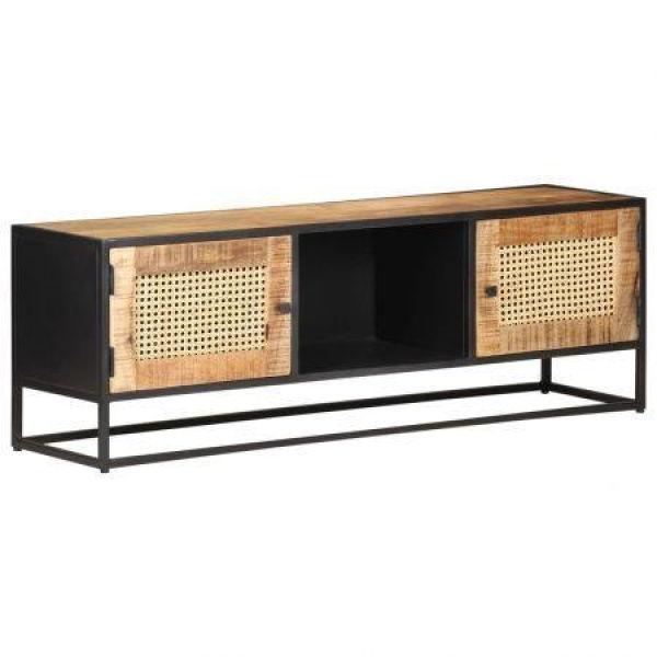 TV Cabinet 120x30x40 Cm Rough Mango Wood And Natural Cane