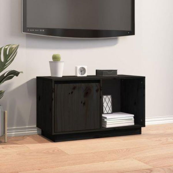 TV Cabinet Black 74x35x44 Cm Solid Wood Pine