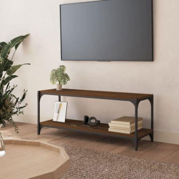 TV Cabinet Brown Oak 100x33x41 Cm Engineered Wood And Steel