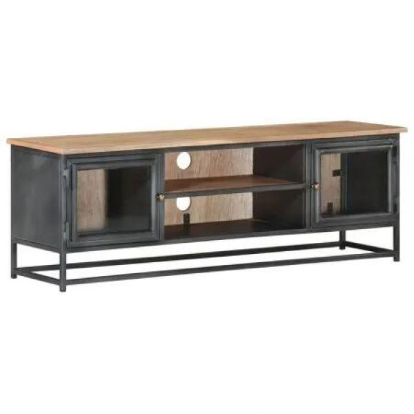 TV Cabinet Grey 120x30x40 cm Solid Acacia Wood and Steel