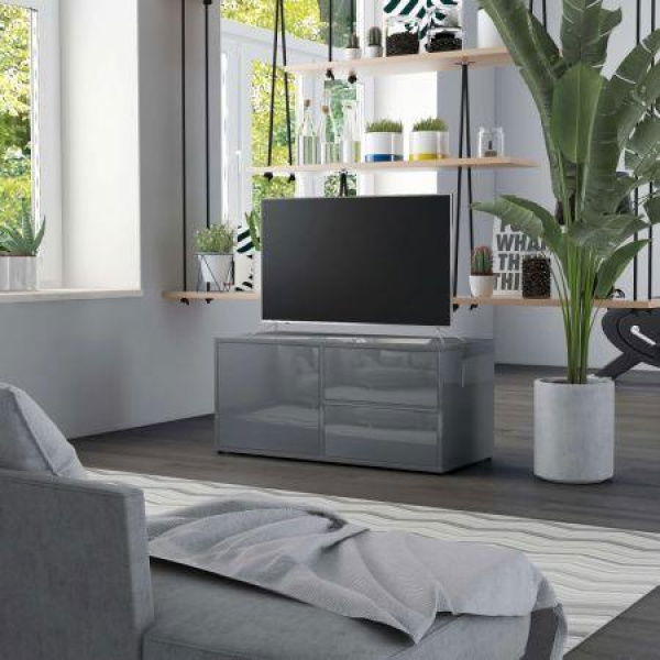 TV Cabinet High Gloss Grey 80x34x36 Cm Chipboard