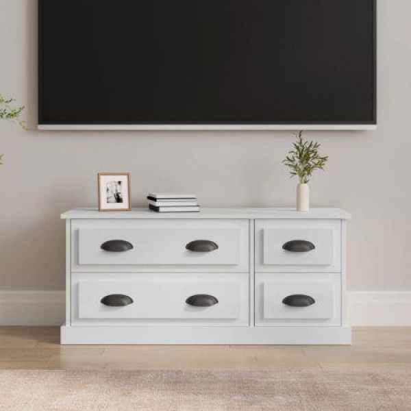 TV Cabinet High Gloss White 100x35.5x45 Cm Engineered Wood.