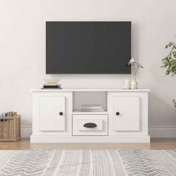 TV Cabinet High Gloss White 100x35.5x45 Cm Engineered Wood.