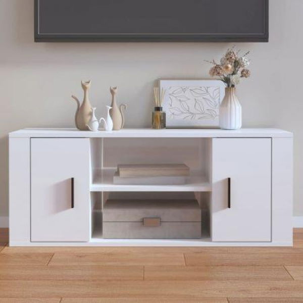 TV Cabinet High Gloss White 100x35x40 Cm Engineered Wood