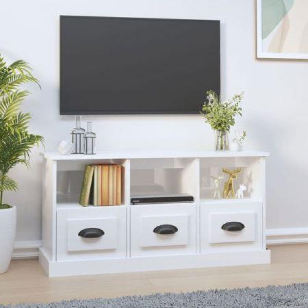 TV Cabinet High Gloss White 100x35x50 Cm Engineered Wood