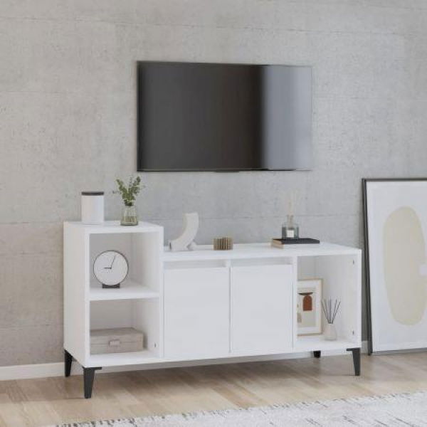 TV Cabinet High Gloss White 100x35x55 Cm Engineered Wood