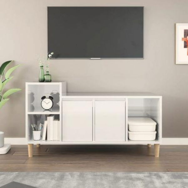 TV Cabinet High Gloss White 100x35x55 Cm Engineered Wood