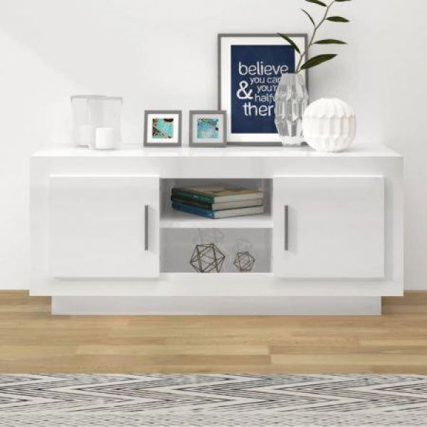 TV Cabinet High Gloss White 102x35x45 Cm Engineered Wood