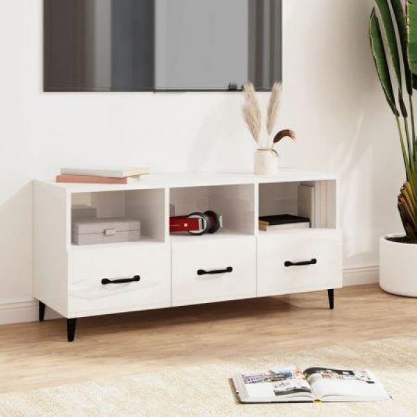 TV Cabinet High Gloss White 102x35x50 Cm Engineered Wood