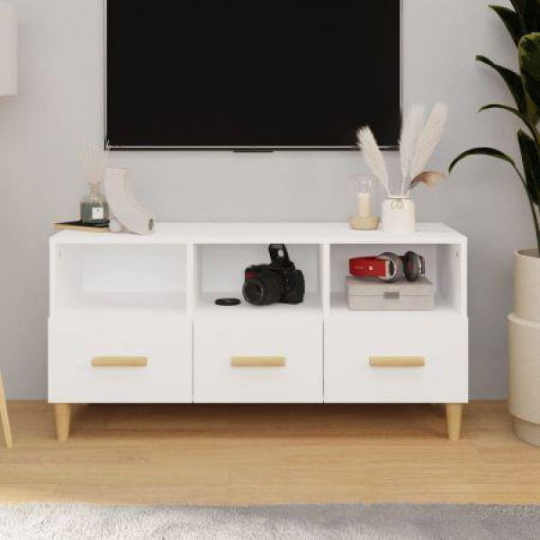 TV Cabinet High Gloss White 102x36x50 Cm Engineered Wood