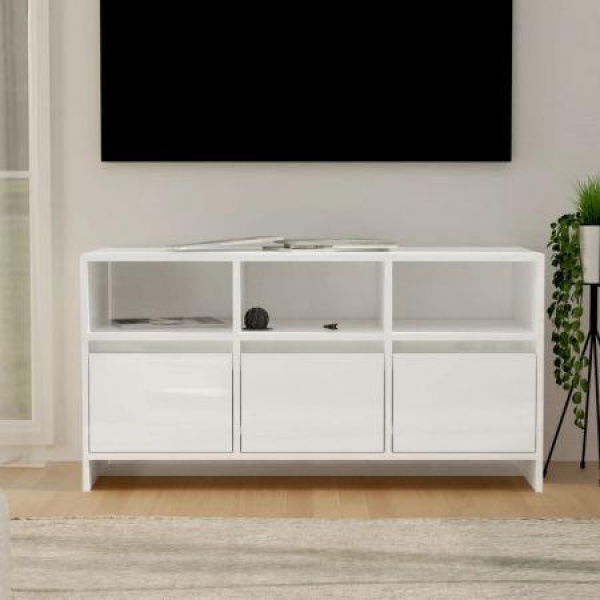 TV Cabinet High Gloss White 102x37.5x52.5 Cm Engineered Wood.