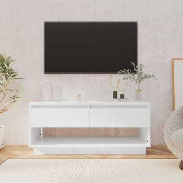 TV Cabinet High Gloss White 102x41x44 Cm Engineered Wood