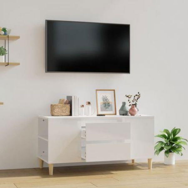 TV Cabinet High Gloss White 102x44.5x50 Cm Engineered Wood.