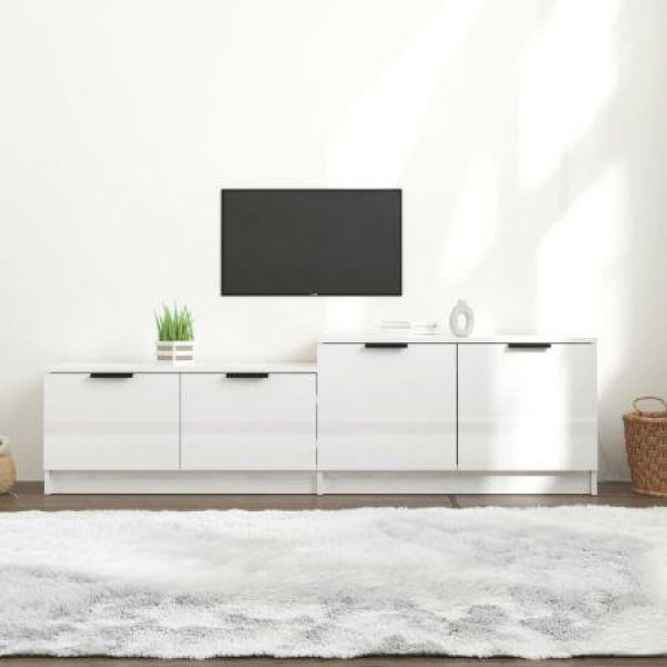 TV Cabinet High Gloss White 158.5x36x45 Cm Engineered Wood.