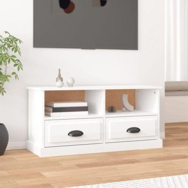 TV Cabinet High Gloss White 93x35.5x45 Cm Engineered Wood.