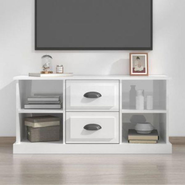 TV Cabinet High Gloss White 99.5x35.5x48 Cm Engineered Wood.