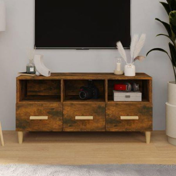 TV Cabinet Smoked Oak 102x36x50 Cm Engineered Wood