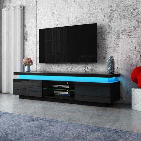 TV Cabinet Stand Entertainment Unit LED TV Console Table Furniture With 2 Doors Black