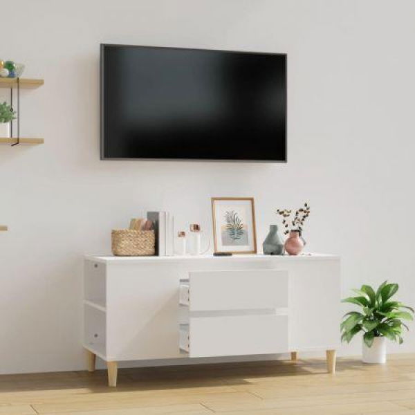 TV Cabinet White 102x44.5x50 Cm Engineered Wood.