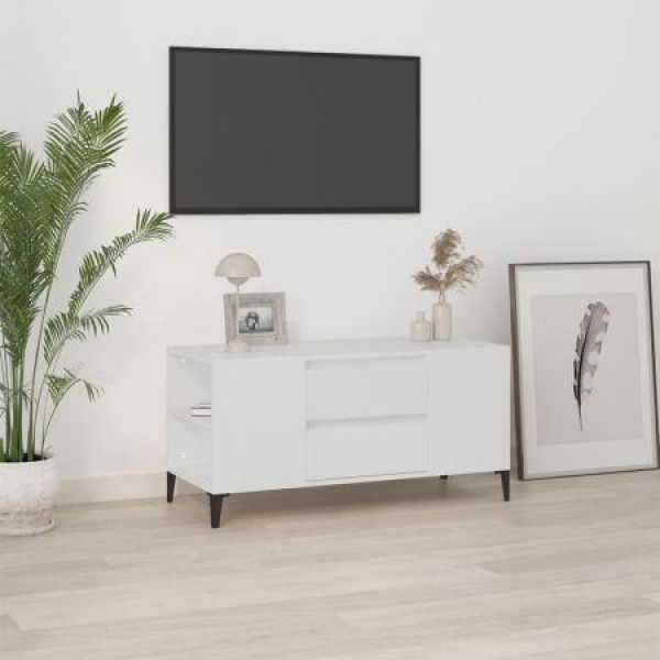 TV Cabinet White 102x44.5x50 Cm Engineered Wood.