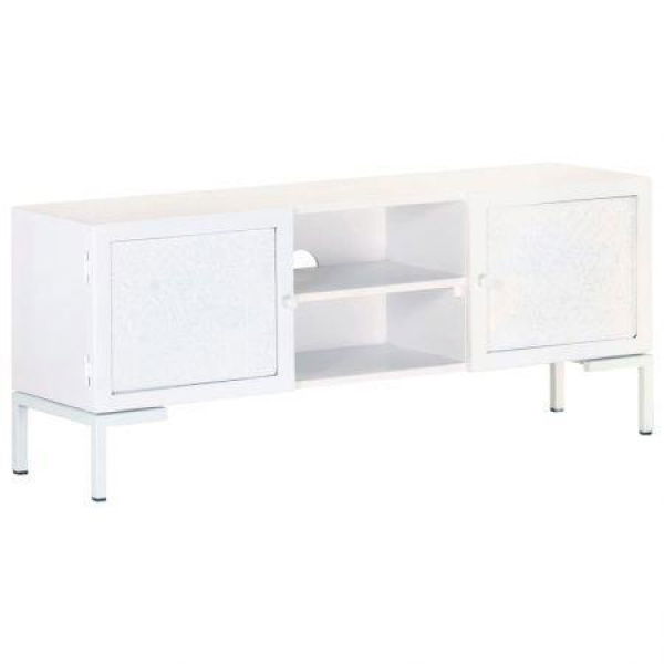 TV Cabinet White 115x30x46 Cm Solid Mango Wood