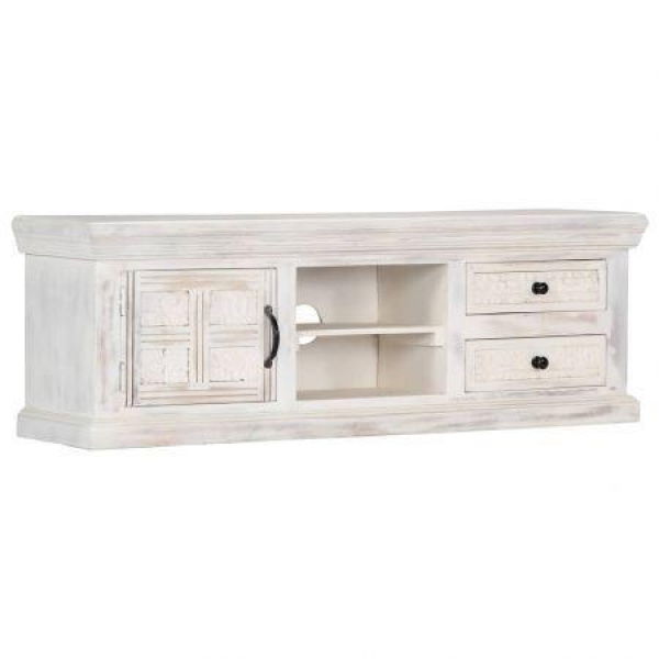 TV Cabinet White 120x30x40 Cm Solid Mango Wood