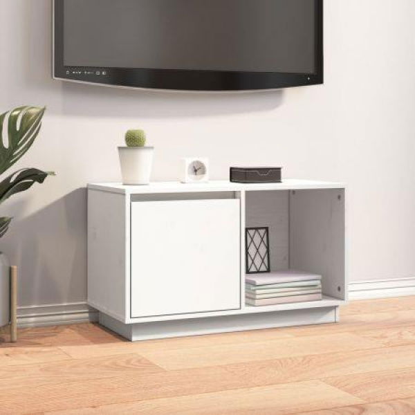 TV Cabinet White 74x35x44 Cm Solid Wood Pine