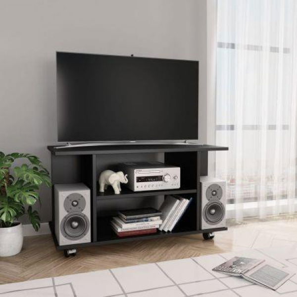 TV Cabinet With Castors Black 80x40x40 Cm Chipboard