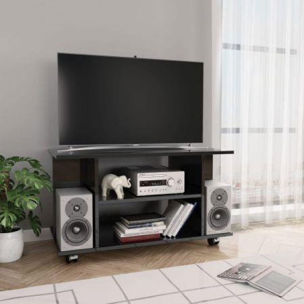 TV Cabinet With Castors High Gloss Black 80x40x40 Cm Chipboard