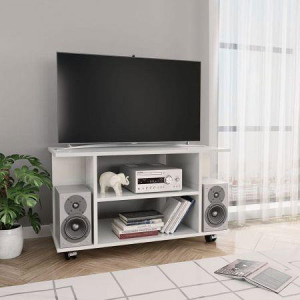 TV Cabinet With Castors High Gloss White 80x40x40 Cm Chipboard